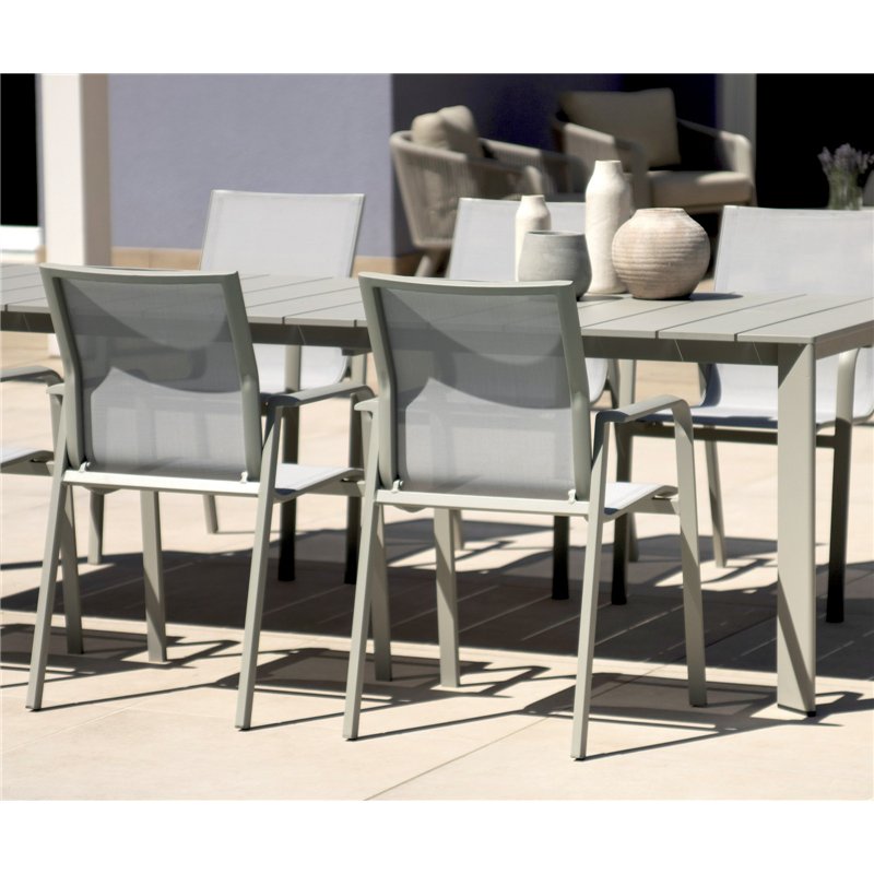 Chaise de jardin Samo en aluminium - Textilène gris clair - Crète Greenwood