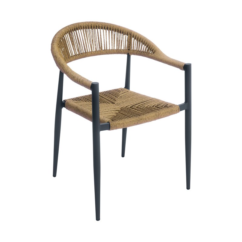 Chaise de jardin de Jardin Milano en aluminium avec accoudoir - Paille tressée - Anthracite Greenwood
