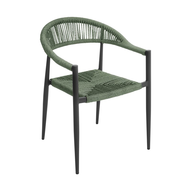 Greenwood Milano Aluminum Garden Garden Chair with Armrests - Green Wicker - Anthracite