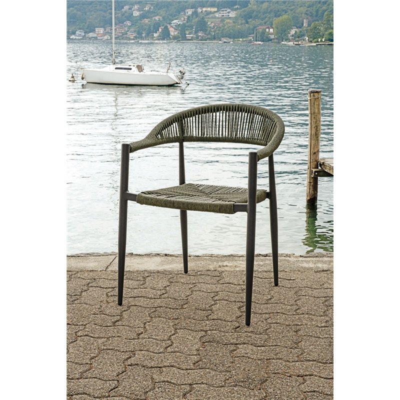 Greenwood Milano Aluminum Garden Garden Chair with Armrests - Green Wicker - Anthracite