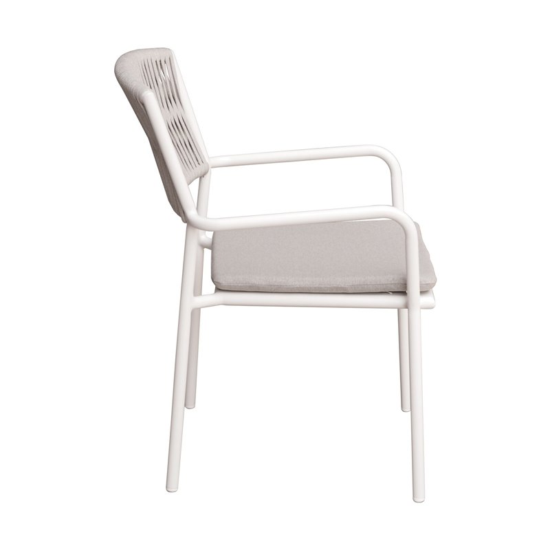 Greenwood Modena Aluminum Garden Garden Chair with Armrests - Outdoor Rope Sand - White