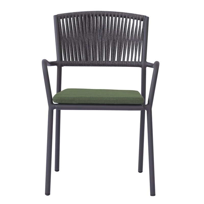 Greenwood Modena Aluminum Garden Garden Chair with Armrests - Outdoor Green Rope - Anthracite