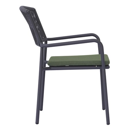 Greenwood Modena Aluminum Garden Garden Chair with Armrests - Outdoor Green Rope - Anthracite