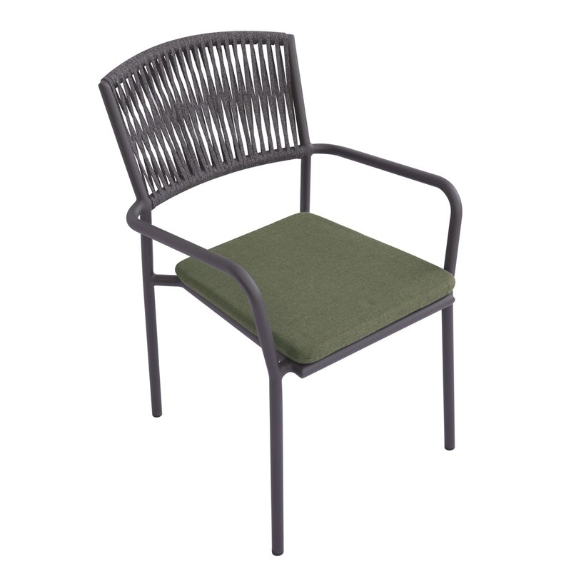 Greenwood Modena Aluminum Garden Garden Chair with Armrests - Outdoor Green Rope - Anthracite