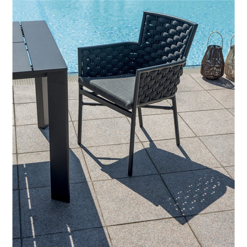 Chaise de jardin Bologna en aluminium - Corde d'extérieur anthracite - Anthracite Greenwood
