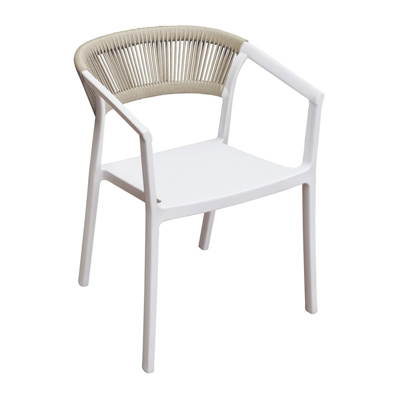 Chaise de jardin Lione en polypropylène renforcé de fibres de verre - Corde de paille d'extérieur - Blanche Greenwood Chaise de jardin Lione en polypropylène renforcé de fibres de verre - Corde de paille d'extérieur - Blanche Greenwood