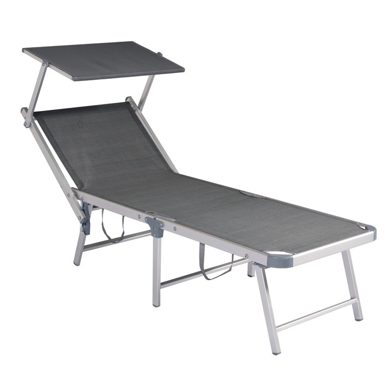 Greenwood Folding Sun Lounger with Aluminum Canopy - Gray