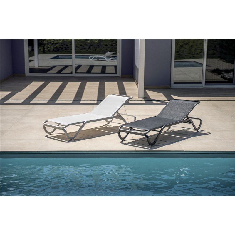 Transat Vieste en aluminium - Textilene blanc - Blanc Greenwood