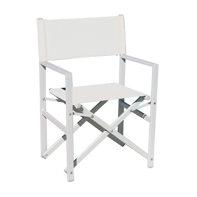 Greenwood Aluminum Directors Garden Chair - Ecru Textilene - White Greenwood Aluminum Directors Garden Chair - Ecru Textilene - White