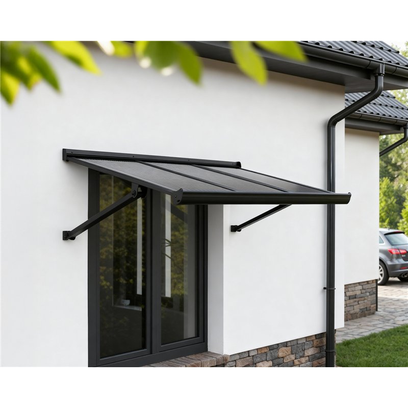 Canopia Augustine Auvent de porte 111x90 cm - cadre noir, panneaux gris mat