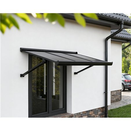Canopia Augustine Auvent de porte 111x90 cm - cadre noir, panneaux gris mat