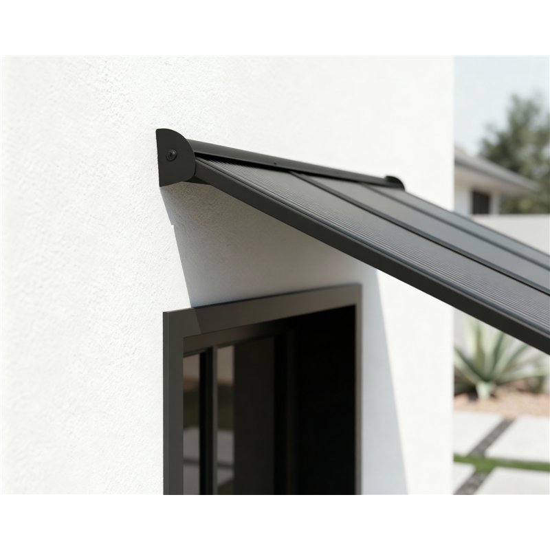 Canopia Augustine Auvent de porte 147x90 cm - cadre noir, panneaux gris mat