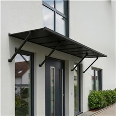 Canopia Augustine Auvent de porte 294x90 cm - cadre noir, panneaux gris mat