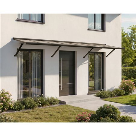 Canopia Augustine Auvent de porte 333x90 cm - cadre noir, panneaux gris mat