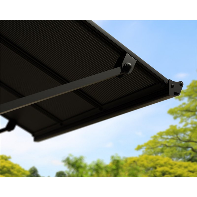 Canopia Augustine Auvent de porte 333x90 cm - cadre noir, panneaux gris mat