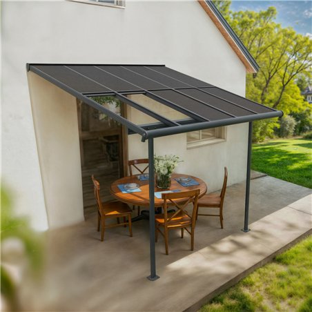 Canopia Sierra Cabrio Pergola adossée en aluminium 3x3 m Gris avec panneaux d'ombrage mobiles