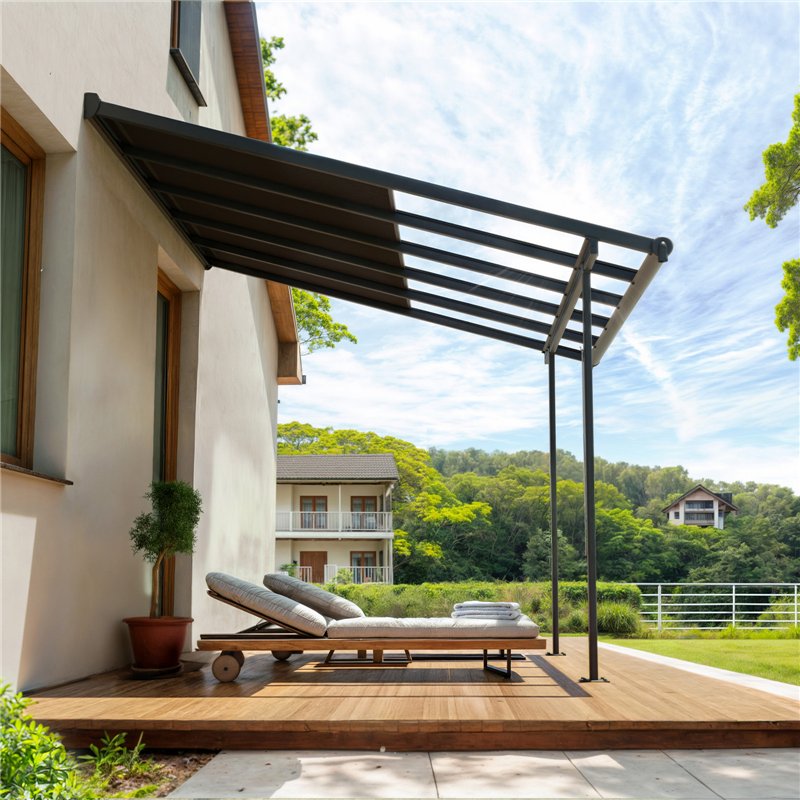 Canopia Sierra Cabrio Pergola adossée en aluminium 3x3 m Gris avec panneaux d'ombrage mobiles Canopia Sierra Cabrio Pergola adossée en aluminium 3x3 m Gris avec panneaux d'ombrage mobiles