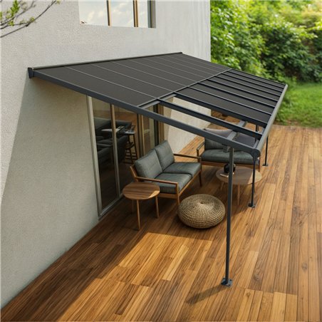 Canopia Sierra Cabrio Pergola adossée en aluminium 3x5.6 m Gris avec panneaux d'ombrage mobiles