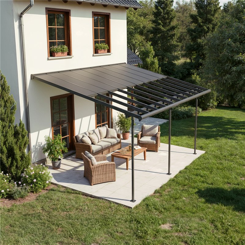 Canopia Sierra Cabrio Pergola adossée en aluminium 3x6.2 m Gris avec panneaux d'ombrage mobiles