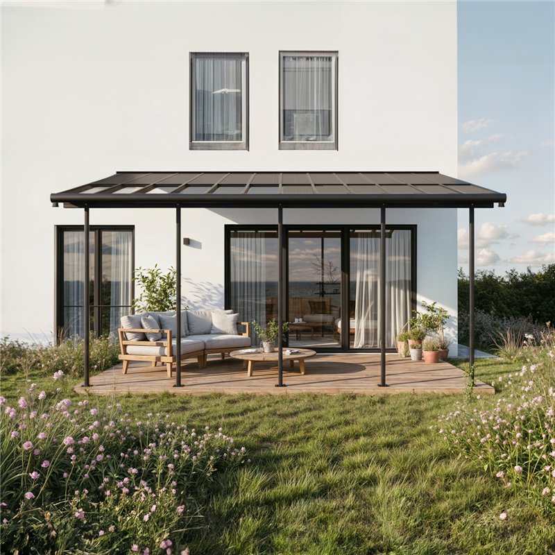 Canopia Sierra Cabrio Pergola adossée en aluminium 3x7.4 m Gris avec panneaux d'ombrage mobiles