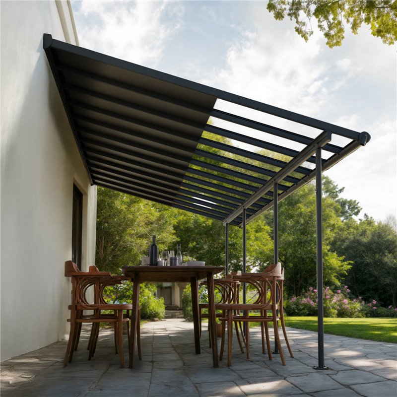 Canopia Sierra Cabrio Pergola adossée en aluminium 3x7.4 m Gris avec panneaux d'ombrage mobiles