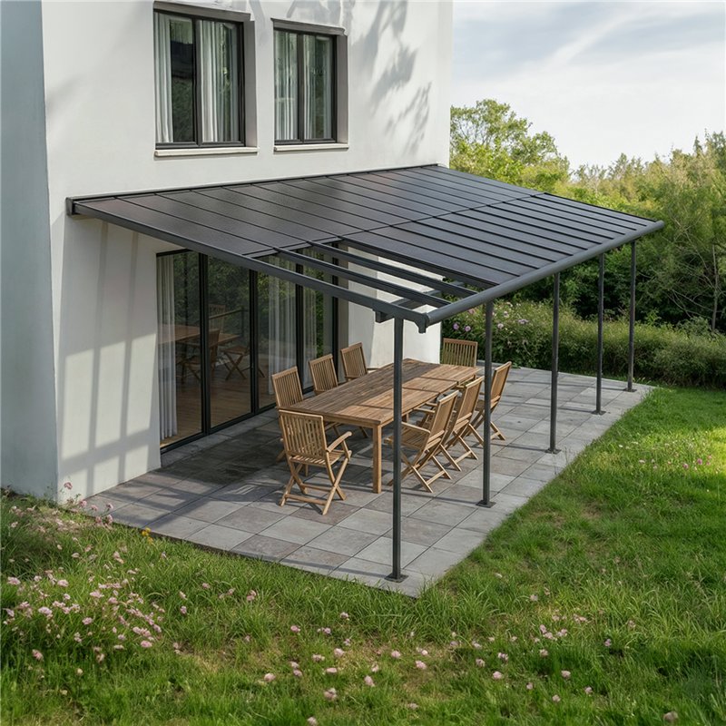 Canopia Sierra Cabrio Pergola adossée en aluminium 3x8.6 m Gris avec panneaux d'ombrage mobiles
