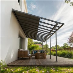 Canopia Sierra Cabrio Pergola Addossata in Alluminio 3X8.6 m Grigio - Pannelli Ombreggianti Mobili