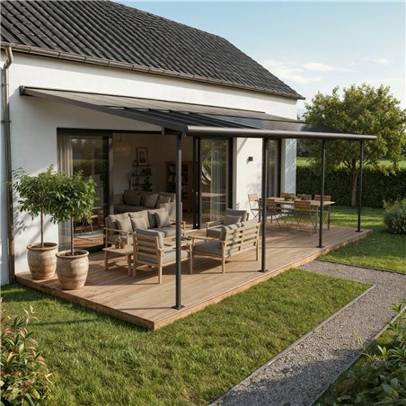 Canopia Sierra Cabrio Pergola adossée en aluminium 3x9.2 m Gris avec panneaux d'ombrage mobiles