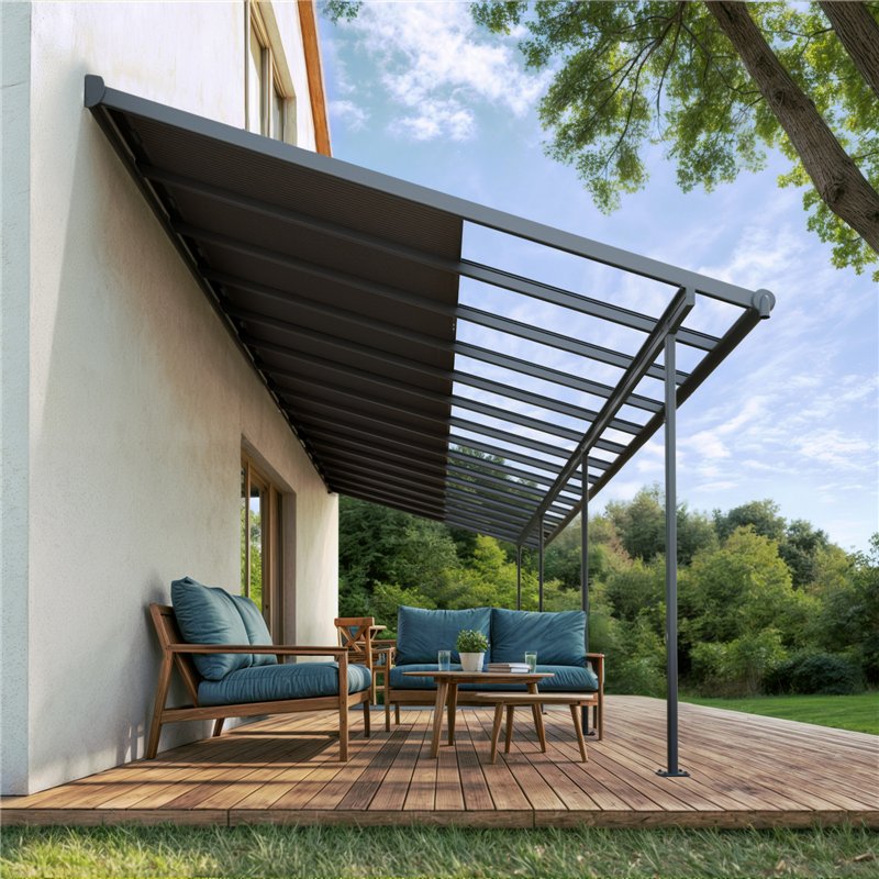 Canopia Sierra Cabrio Pergola adossée en aluminium 3x9.2 m Gris avec panneaux d'ombrage mobiles
