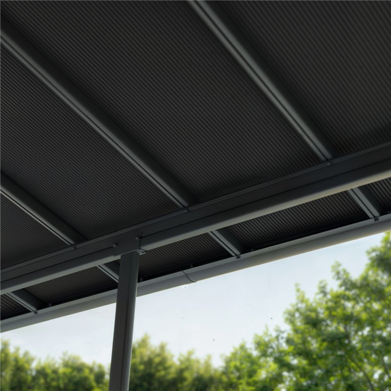 Canopia Sierra Cabrio Pergola adossée en aluminium 3x9.7 m Gris avec panneaux d'ombrage mobiles