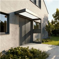 Canopia Sophia Auvent de porte 215x95 cm- Gris Blanc opale avec Paroi latérale
