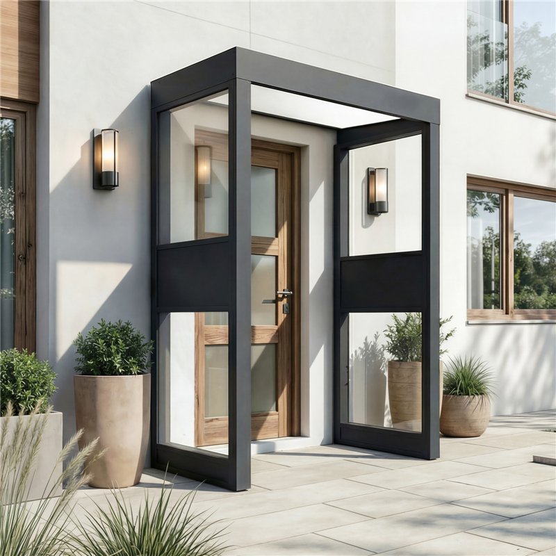 Canopia Sophia Auvent de porte 160x95 cm- Gris Blanc opale avec 2 parois latérales