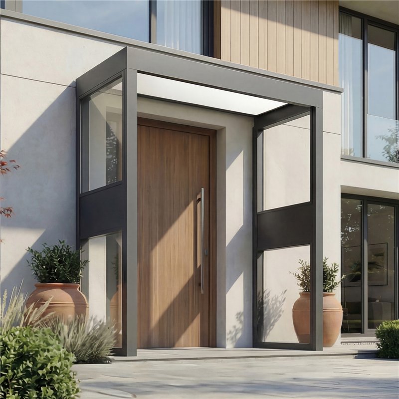 Canopia Sophia Auvent de porte 215x95 cm- Gris Blanc opale avec 2 parois latérales