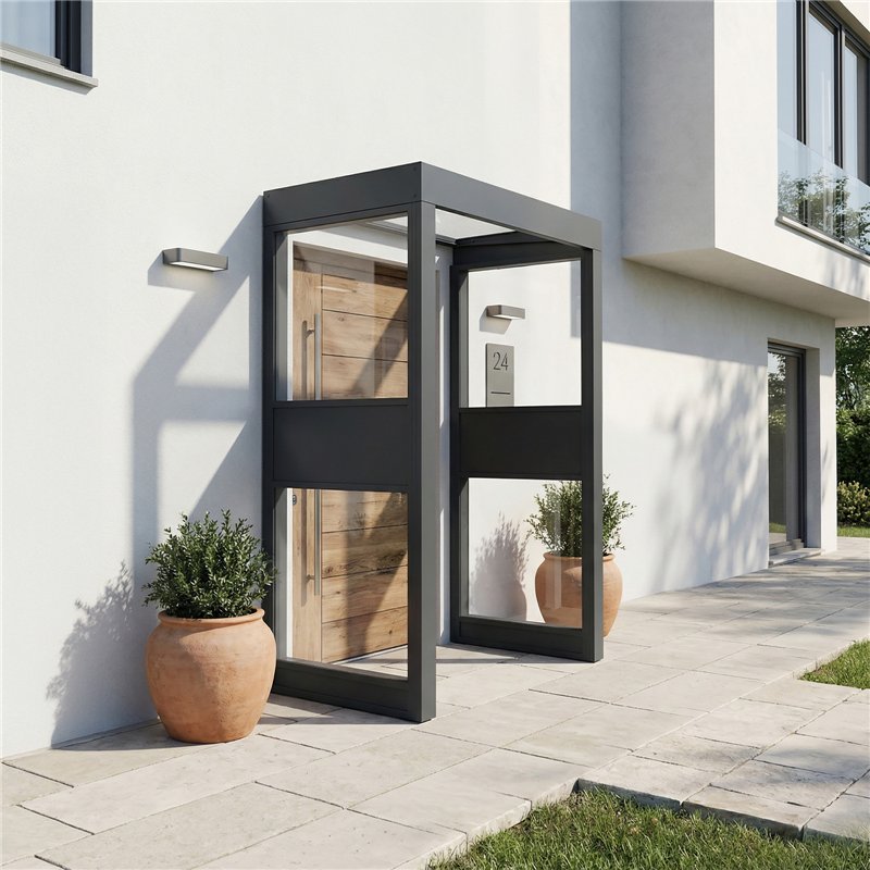 Canopia Sophia Auvent de porte 160x95 cm- Gris Transparent avec 2 parois latérales