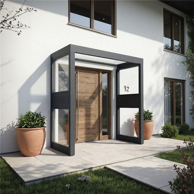 Canopia Sophia Auvent de porte 215x95 cm- Gris Transparent avec 2 parois latérales