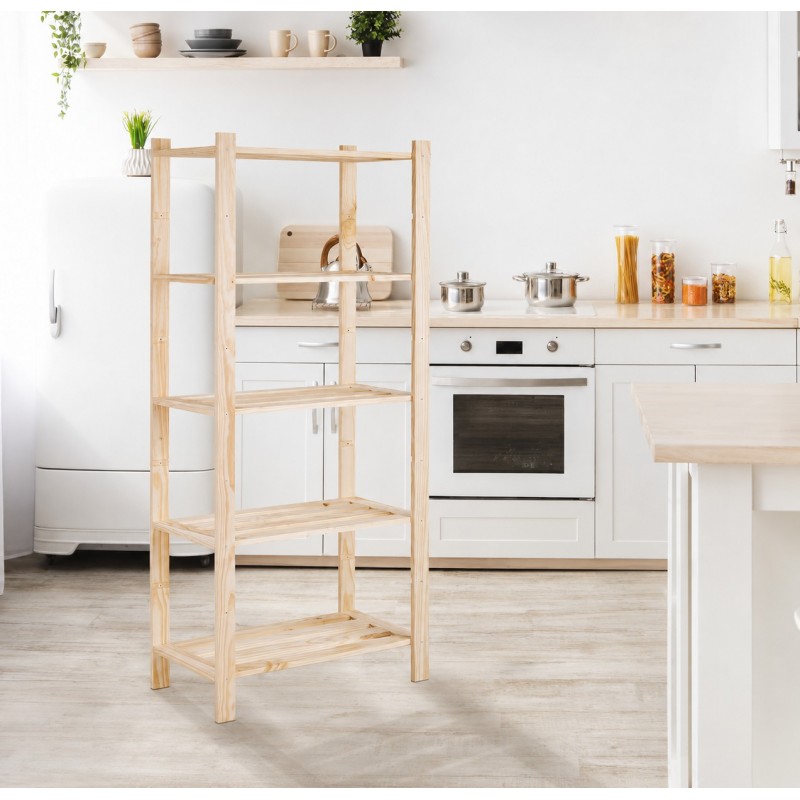 Unfinished Solid Pine Shelving Unit with 5 Slatted Shelves 75x40x170 cm Unionwood Unfinished Solid Pine Shelving Unit with 5 Slatted Shelves 75x40x170 cm Unionwood