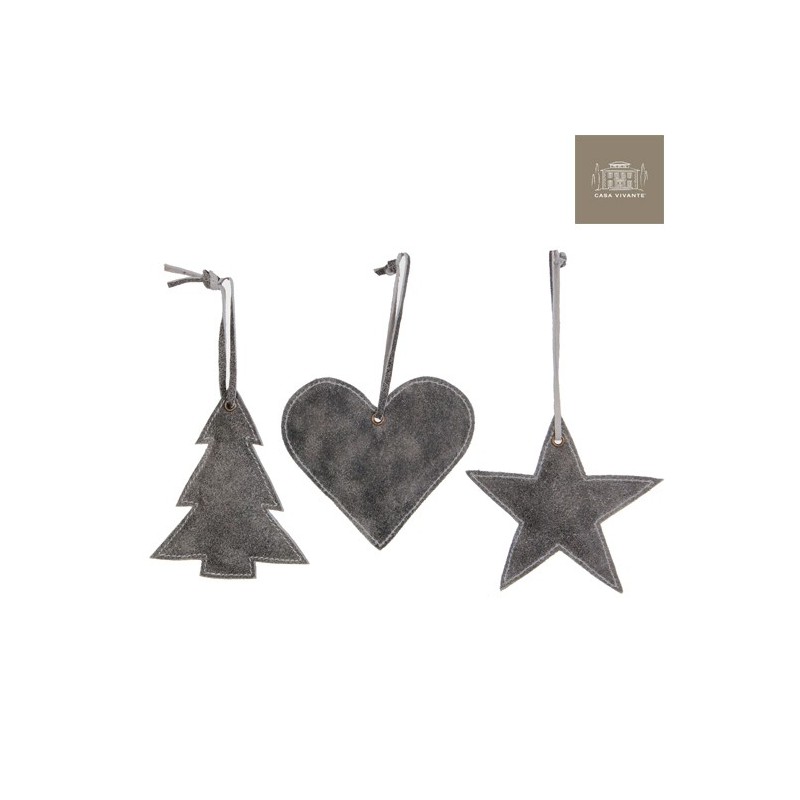 Heart Star Tree In Gray Leather. Single piece Heart Star Tree In Gray Leather. Single piece
