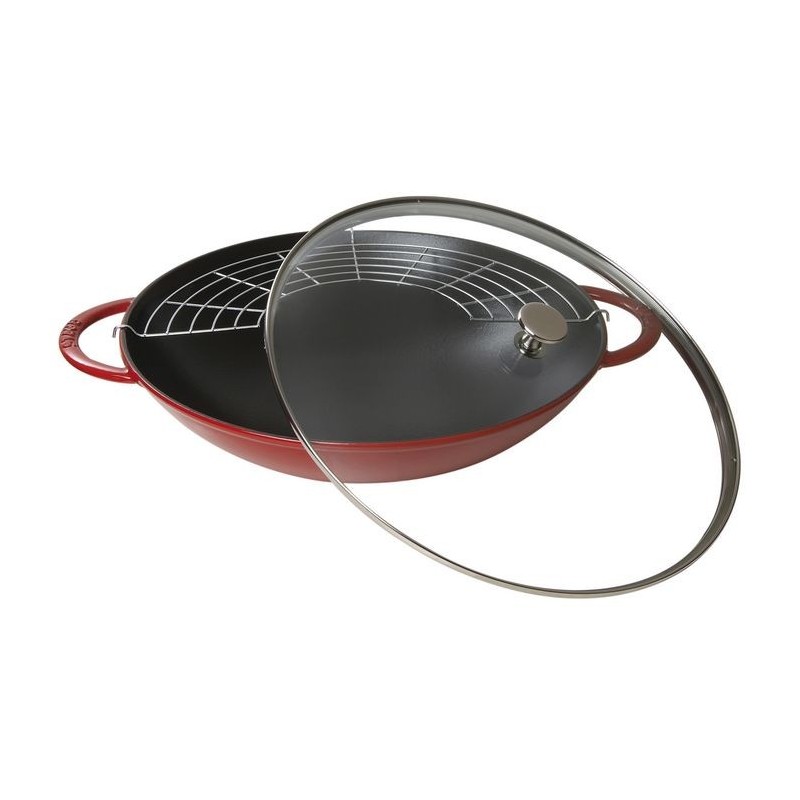 Wok 37 cm Rouge en Fonte