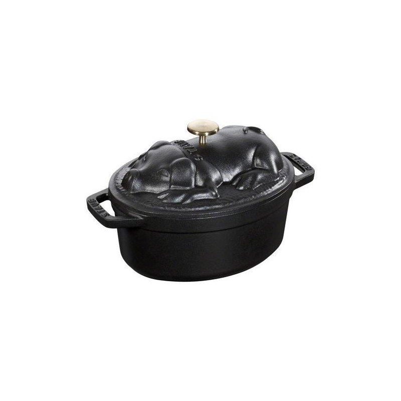 Cocotte Ovale Maialino 17 cm Nera in Ghisa