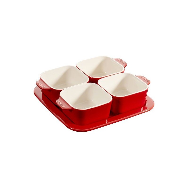 Aperitif Set 19 x 19 cm Red Set of 5 in Ceramic Aperitif Set 19 x 19 cm Red Set of 5 in Ceramic