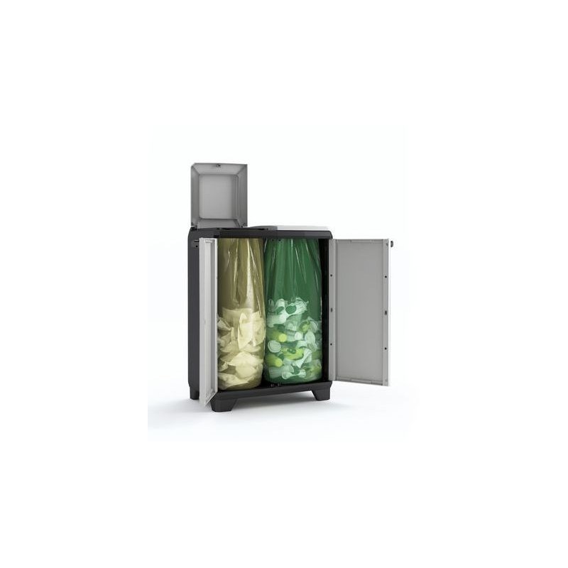 Keter Split Cabinet Recycling Premium - Armadio Per La Raccolta Differenziata Con Piedini E Apertura A Pressione - 68X39X92H