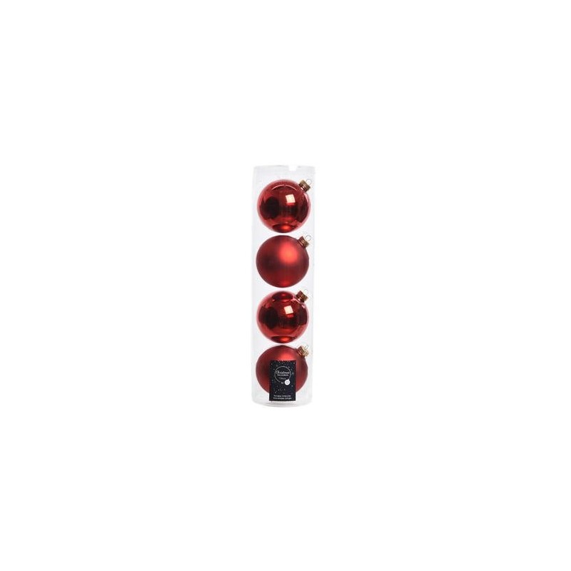 Palline di Natale da Appendere in Vetro 10 cm Rosso Natale. Set di 4