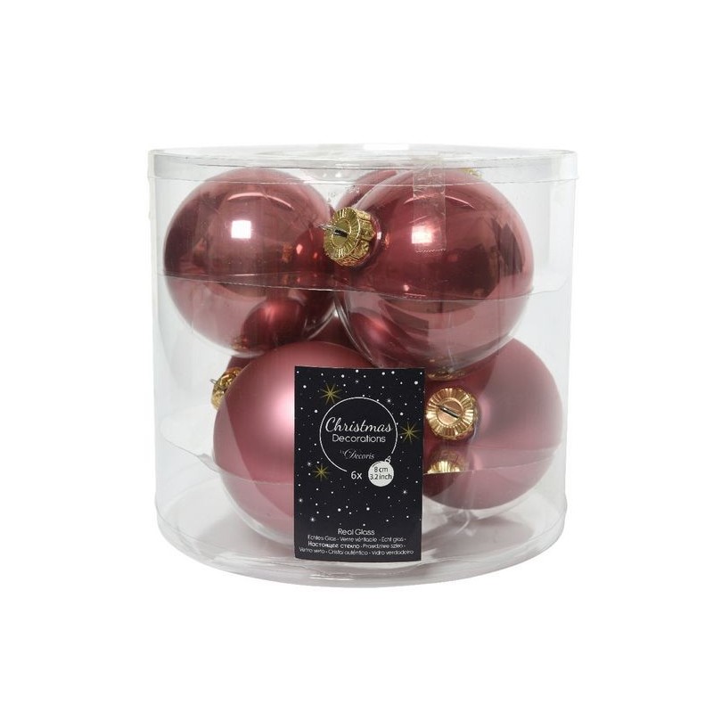 Glass balls to hang Velvet Pink dim 8 cm Box of 6 Glass balls to hang Velvet Pink dim 8 cm Box of 6