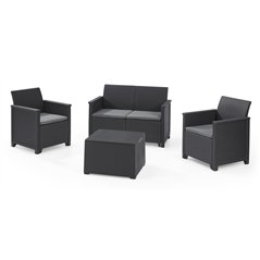 Keter Set 2 Armchairs + 3 Seater Sofa + EMMA LOUNGE Graphite Storage Table