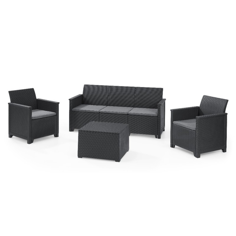 Keter Set 2 Armchairs + 3 Seater Sofa + EMMA LOUNGE Graphite Storage Table Keter Set 2 Armchairs + 3 Seater Sofa + EMMA LOUNGE Graphite Storage Table