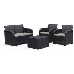Keter Set 2 Armchairs + Sofa + Storage Table ROSALIE LOUNGE Graphite