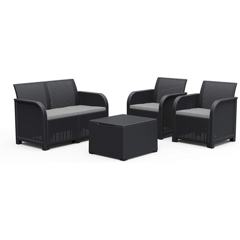 Keter Set 2 Armchairs + Sofa + Storage Table ROSALIE LOUNGE Graphite