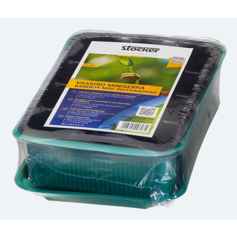Mini greenhouse tray with plastic jars Stocker 20 x 14.5 x h11 cm