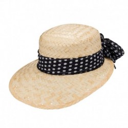 Women's Straw Hat with Polka Dot Ribbon Stocker