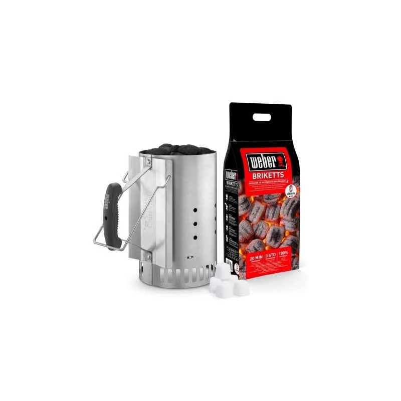 Kit Ciminiera, 2 kg di Bricchetti e 3 Accendifuoco Weber Cod. 17631 Kit Ciminiera, 2 kg di Bricchetti e 3 Accendifuoco Weber Cod. 17631